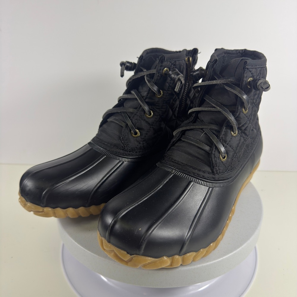 Nautica Womens Black Quilted Duck Boots Waterproof Ankle Rain‎ Snow Boots Zipper
